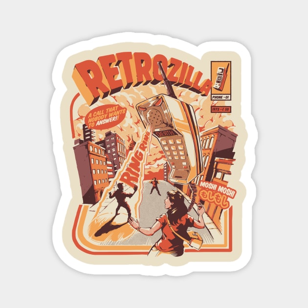 Retro Phonezilla Magnet by Ilustrata