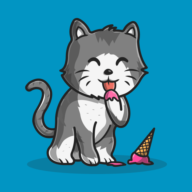 Cute Cat Eating Ice Cream Cone Cartoon Vector Icon Illustration by Catalyst Labs