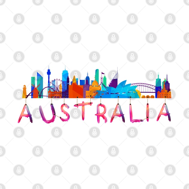 Australia Landmarks Watercolor  letter Art - Pink lettering by zoolos