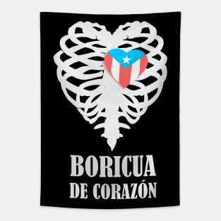 Boricua Flag Heart X-Ray Text Tapestry
