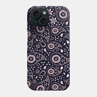 Beautiful Paisley Floral Pattern - Shades of Light Pink on Navy Blue Phone Case