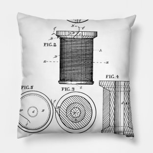 Thread-Spool Vintage Patent Hand Drawing Pillow