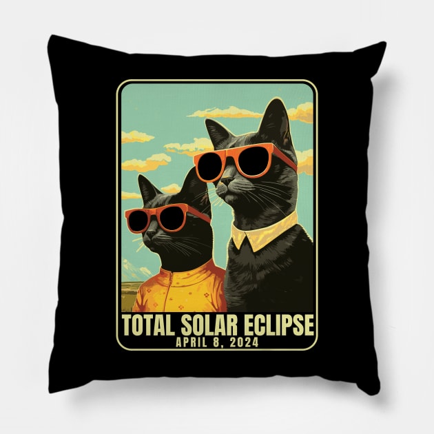 2024 Total Solar Eclipse April 8 Eclipse Watching Cats Pillow by Apocatnipse Meow