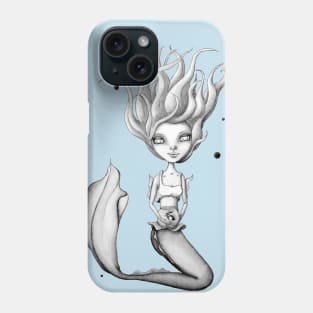 Miss Mermie and Her Pet Fish (Black and White Version) Phone Case