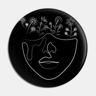 Flowers Face | One Line Drawing | One Line Art | Minimal | Minimalist Pin