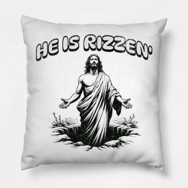 He Is Rizzen Funny Sarcastic Christian Anti-Religion Rude Pillow by Lavender Celeste