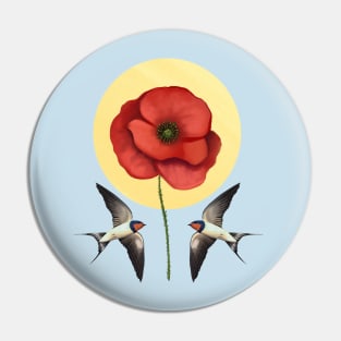 Swallows & poppy Pin