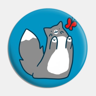 Gray Tuxedo Cat and Butterfly Pin