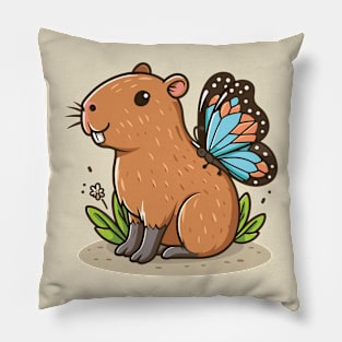 Capybara with butterfly // Cute Guinea Pig Design Pillow