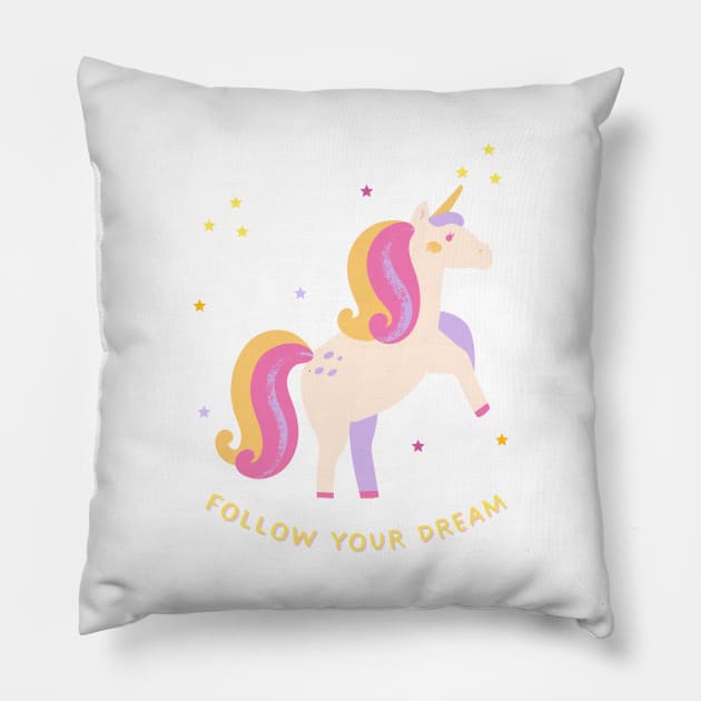 Follow Your Dream Unicorn with Stars Pillow by teezeedy