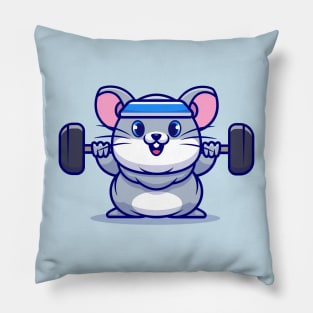 Cute Mouse Lifting Barbell Cartoon Pillow