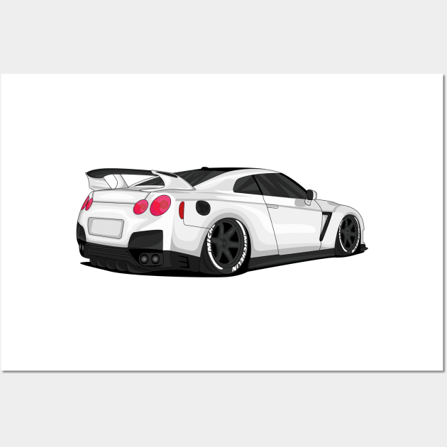 two men in masks with a white nissan gtr r36 Art Board Print for