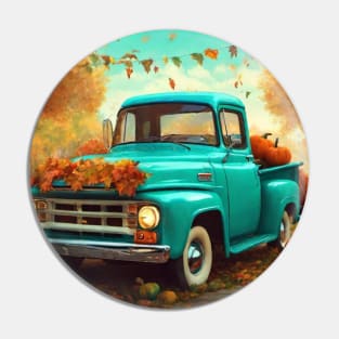 Cute Aqua Blue Vintage Little Pickup Truck Happy Fall Y'All Pin