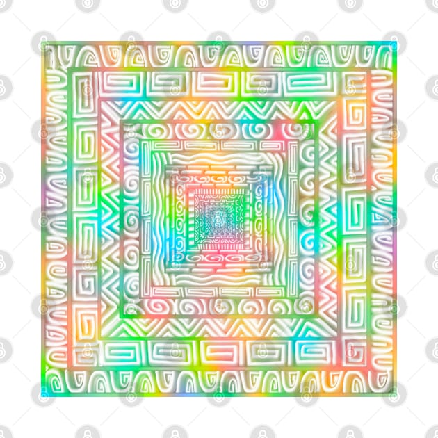 Neon Swirls on Concentric Squares, Neon Rainbow Pattern by cherdoodles