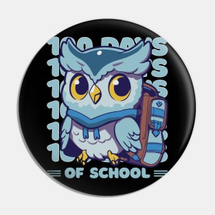 100 days of school typography featuring a Cute owl with a bagpack #3 Pin