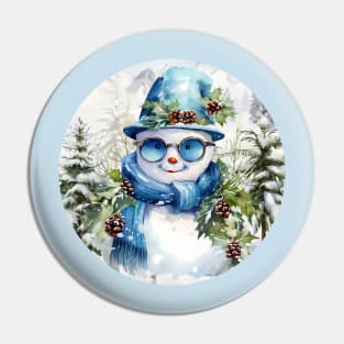 Snowman in Blue Hat Pin