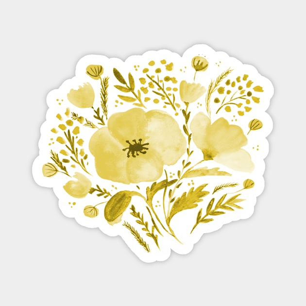 Watercolor poppies bouquet - yellow Magnet by wackapacka