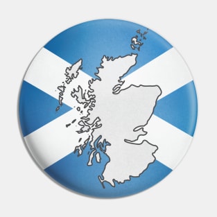 Scotland map in Scottish flag colors distressed style Pin