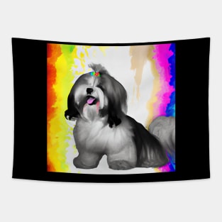 Lhasa Apso Dog Rainbow Painting Tapestry