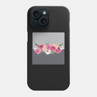 Pink floral Black Gingham / Pink roses / Black Pattern Phone Case