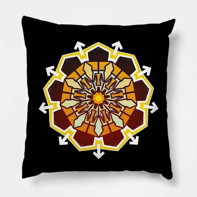 Geometric cyberpunk mandala clog - fire Pillow by Blacklinesw9