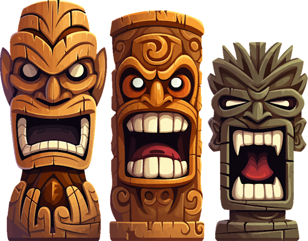 Three Tiki Statues - Getting Freaky At The Tiki Kids T-Shirt by VelvetRoom