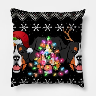 Christmas Bernese Mountain Gift Lights Santa Hat Three Dogs Pillow