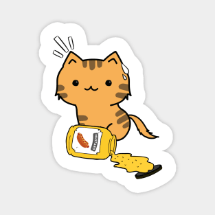 Cute Orange Cat Spilled a jar of mustard sauce Magnet
