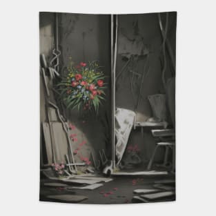 Dreamy Abandoned Art Studio with Flowers Tapestry