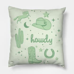 Pastel Cowboy Hat and Boot Pattern Light Green Cowgirl Aesthetic Pillow