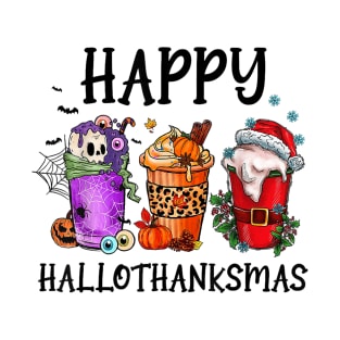 Happy HalloThanksMas Coffee Halloween Thanksgiving Xmas T-Shirt