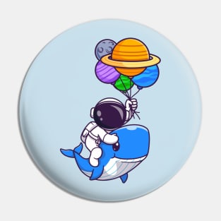 Cute Astronaut Riding Cute Whale And Holding Balloon Cartoon Pin