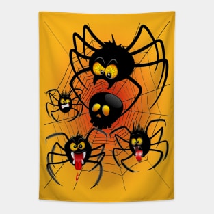 Halloween Spiders Cartoon Tapestry