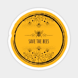 Clover flowers with save the bees black Magnet