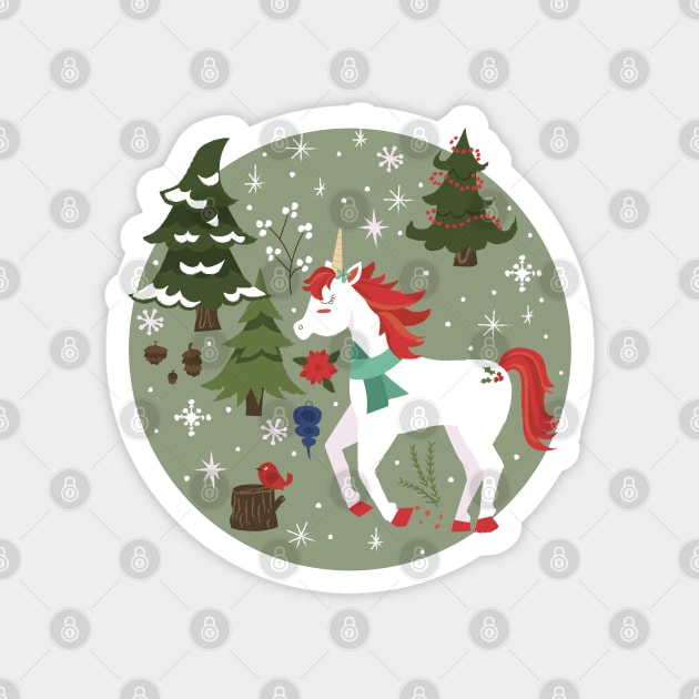 Christmas Unicorn Pattern Magnet by latheandquill