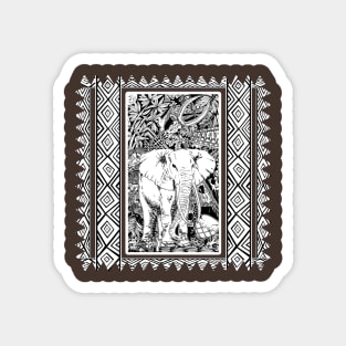 White Elephant Indian Ink Tribal Art Magnet