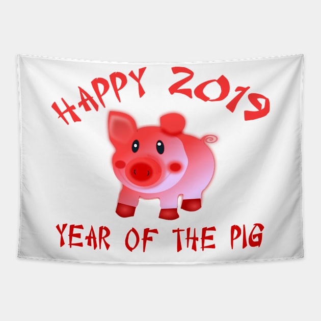 Happy 2019 Year of the Pig Tapestry by Scarebaby