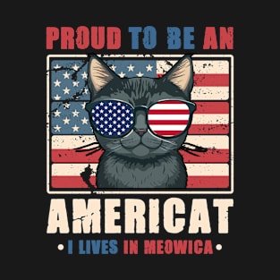 Cat US Flag Sunglasses Proud To Be An Americat T-Shirt