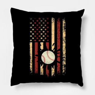 Men Vintage US American Flag Baseball 4th Of July Boys USA Pillow