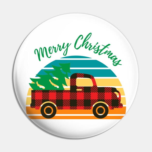 Merry Christmas Truck Tree Red Plaid T-shirt Pin by Holly ship