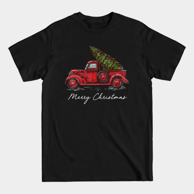 Merry Christmas Retro Vintage Red Truck - Red Truck - T-Shirt