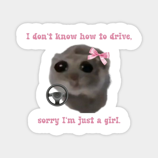 Sad hamster I don't know how to drive, sorry I'm just a girl Magnet by suzanoverart