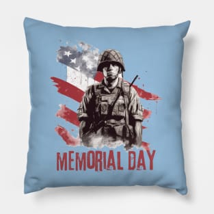 Memorial Day American Soldier with Star Spangled Banner Pillow
