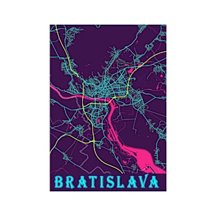 Bratislava Neon City Map, Bratislava Minimalist City Map Art Print T-Shirt