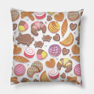 Mexican Sweet Bakery Frenzy // pattern // white background pastel colors pan dulce Pillow