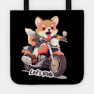 Cartoon Dog Rides Motorcycle to Fun Tote
