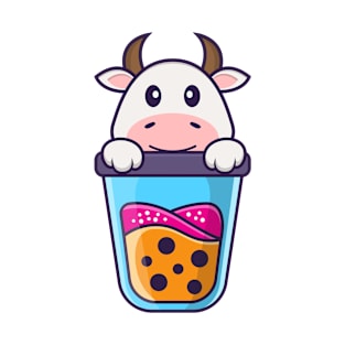 Cute cow Drinking Boba milk tea. T-Shirt