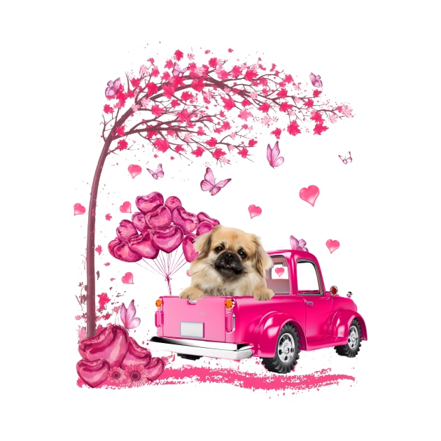 Valentine's Day Love Pickup Truck Tibetan Spaniel by Vintage White Rose Bouquets