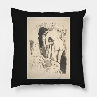 Nude Woman Standing, Drying Herself Pillow