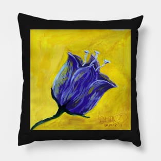 Purple tulip on yellow, acrylic painting Pillow